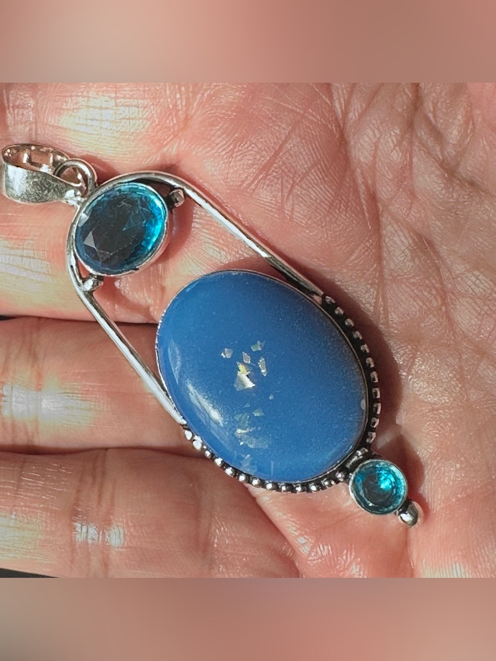Artisan Blue Chalcedony Oval and Blue Topaz Accent Pendant Necklace